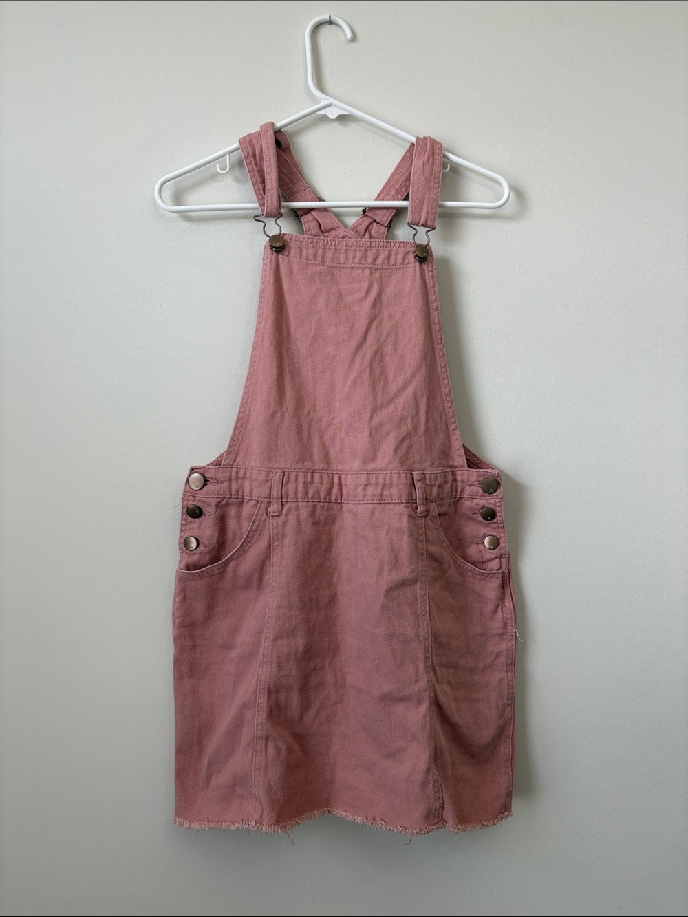 Women's Pink Denim Overall Dress with Adjustable Straps